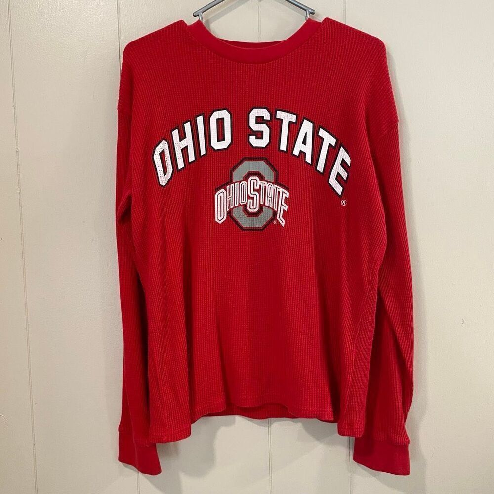Ohio State Buckeyes Thermal Long Sleeve Shirt Medium | Red Waffle Knit OSU Top